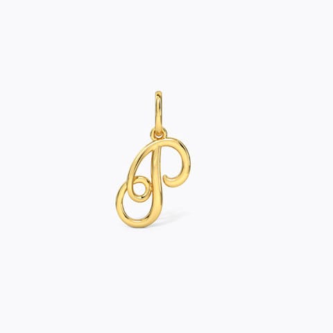 Alphabet P Cursive Gold Charm Gold Charms 14 Karat Yellow Gold Alphabet P Cursive Gold Charm