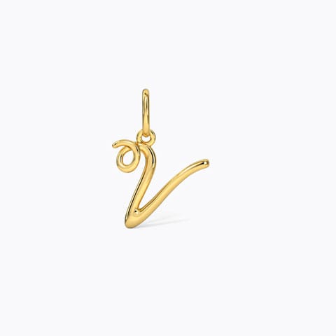 Alphabet V Cursive Gold Charm Gold Charms 14 Karat Yellow Gold Alphabet V Cursive Gold Charm