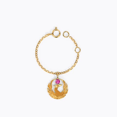 Pink Ruby Phoenix Watch Charm Gemstone Charms 14 Karat Yellow Gold Pink Ruby Phoenix Watch Charm