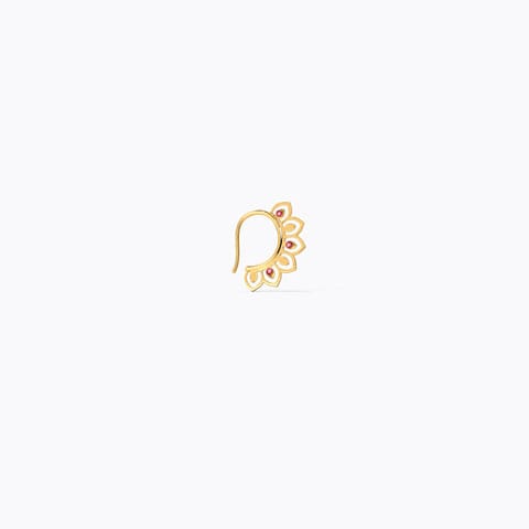 Naira Cutout Gemstone Nose Pin Gold,Gemstone Nath 14 Karat Yellow Gold Naira Cutout Gemstone Nose Pin