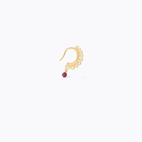 Kiara Cutout Gemstone Nose Pin Gold,Gemstone Nath 14 Karat Yellow Gold Kiara Cutout Gemstone Nose Pin