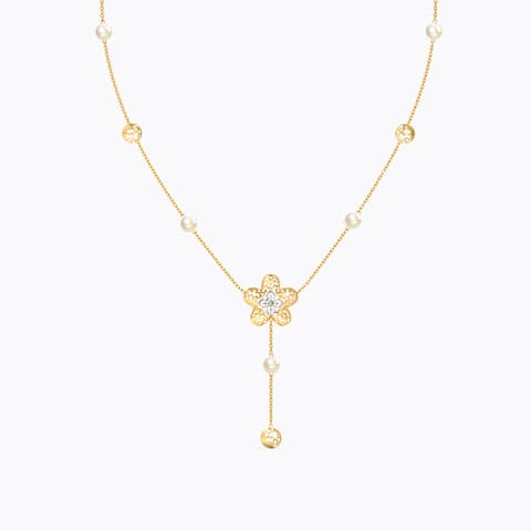 Treva Cutout Pearl Necklace Gold Necklaces 18 Karat Yellow Gold Treva Cutout Pearl Necklace