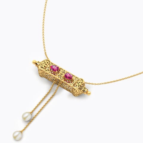 Amer Ornate Bar Gemstone Necklace Gold Necklaces 18 Karat Yellow Gold Amer Ornate Bar Gemstone Necklace