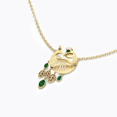 Navilu Feather Gemstone Necklace Gold Necklaces 18 Karat Yellow Gold Navilu Feather Gemstone Necklace