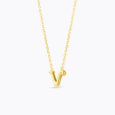Classic Alphabet V Gold Necklace Gold Necklaces 14 Karat Yellow Gold Classic Alphabet V Gold Necklace