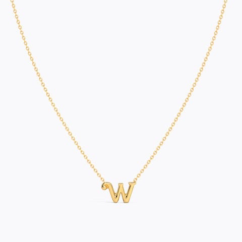 Classic Alphabet W Gold Necklace Gold Necklaces 14 Karat Yellow Gold Classic Alphabet W Gold Necklace