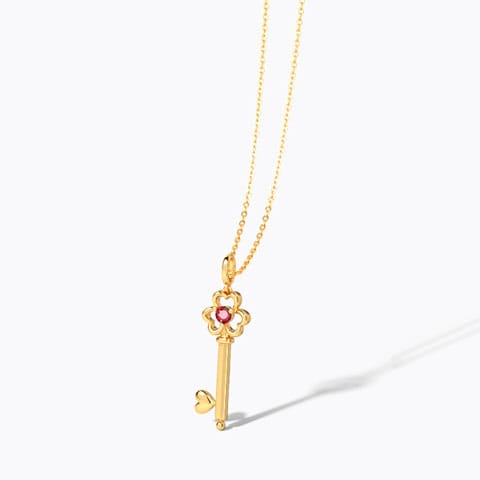 Scarlet Floret Gemstone Key Necklace Gold,Gemstone Necklaces 14 Karat Yellow Gold Scarlet Floret Gemstone Key Necklace