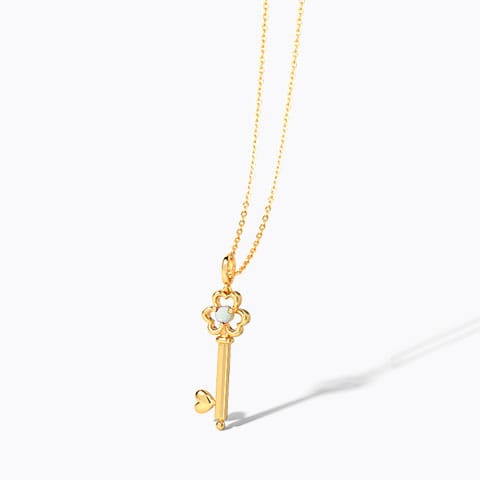 Opal Floret Gemstone Key Necklace Gold,Gemstone Necklaces 14 Karat Yellow Gold Opal Floret Gemstone Key Necklace
