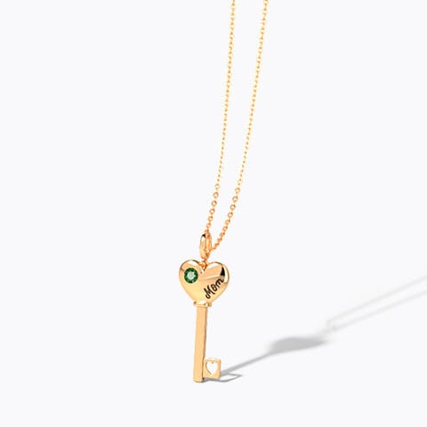 Verdant Amore Gemstone Key Necklace Gold,Gemstone Necklaces 14 Karat Rose Gold Verdant Amore Gemstone Key Necklace