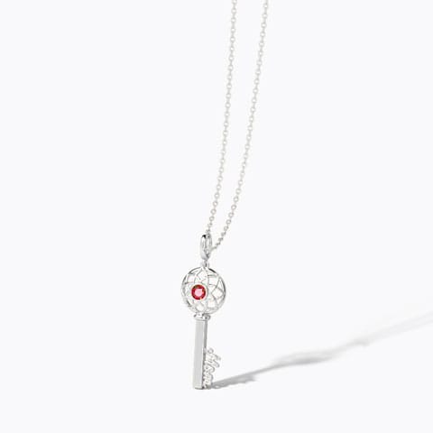 Scarlet Ornate Gemstone Key Necklace Gold,Gemstone Necklaces 14 Karat White Gold Scarlet Ornate Gemstone Key Necklace