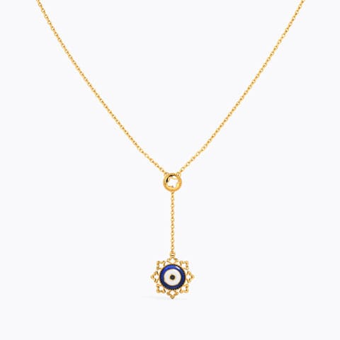 Artful Evil Eye Gold Lariat Necklace Gold Necklaces 14 Karat Yellow Gold Artful Evil Eye Gold Lariat Necklace