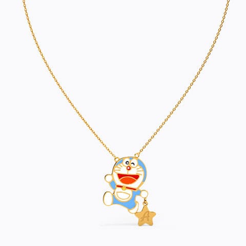Fun Doraemon Personalised Kids' Necklace Gold Necklaces 14 Karat Yellow Gold Fun Doraemon Personalised Kids' Necklace