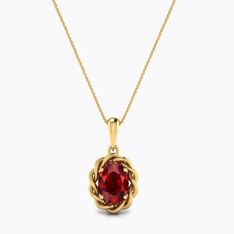 Wavy Garnet Gemstone Pendant Gold Pendants 18 Karat Yellow Gold Wavy Garnet Gemstone Pendant