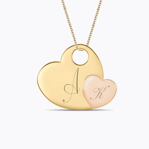 Two Hearts Engraved Gold Pendant Gold Pendants 18 Karat Two Tone Gold Two Hearts Engraved Gold Pendant
