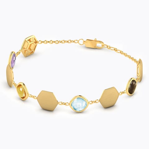 Andria Stamped Gemstone Bracelet Gold Bracelets 18 Karat Yellow Gold Andria Stamped Gemstone Bracelet