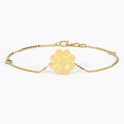 Clover Personalised Gemstone Bracelet Gold Bracelets 14 Karat Yellow Gold Clover Personalised Gemstone Bracelet