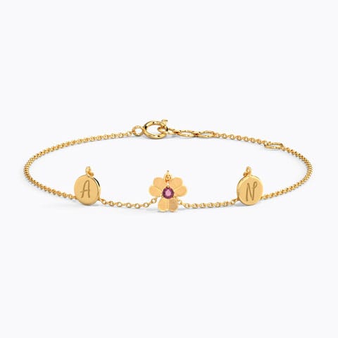 Charming Clover Personalised Gemstone Bracelet Gold,Gemstone Bracelets 14 Karat Yellow Gold Charming Clover Personalised Gemstone Bracelet