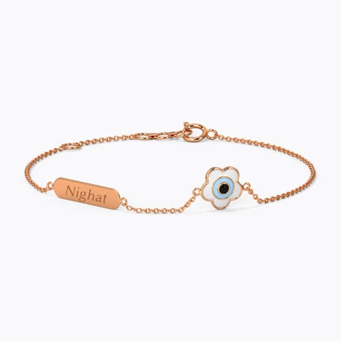 Evil Eye Personalised Gold Bracelet Gold Bracelets 14 Karat Rose Gold Evil Eye Personalised Gold Bracelet