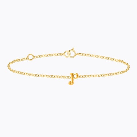 Classic Gold Alphabet P Bracelet Gold Bracelets 14 Karat Yellow Gold Classic Gold Alphabet P Bracelet