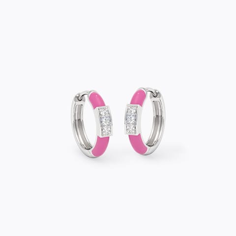 Pink 925 Silver Diamond Hoop Earrings
