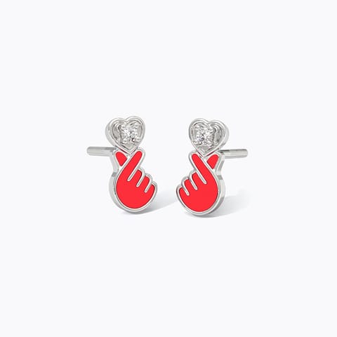 Finger Heart 925 Silver Diamond Earrings Finger Heart 925 Silver Diamond Earrings