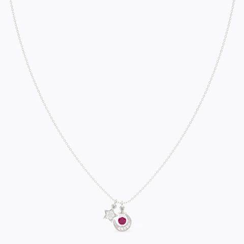 Moon and Stars 925 Silver Diamond Pendant Necklace