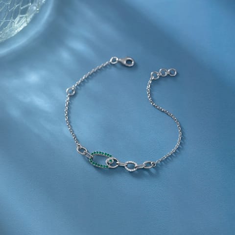 Fluid Oval 925 Silver Diamond Bracelet