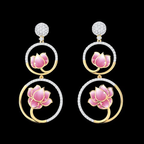 Lotus in a Pond Diamond Drop Earrings