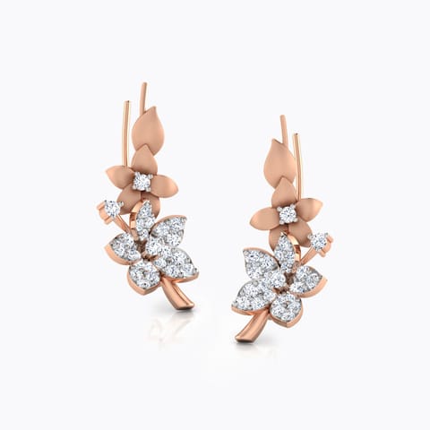 Double Flora Diamond Ear Cuffs Diamond Earrings 18 Karat Rose Gold Double Flora Diamond Ear Cuffs