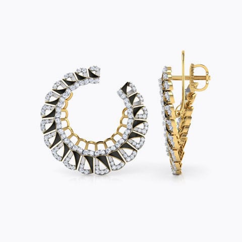 Enamel Semicircle Diamond Hoop Earrings