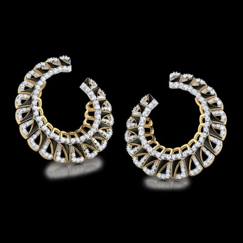 Enamel Semicircle Diamond Hoop Earrings
