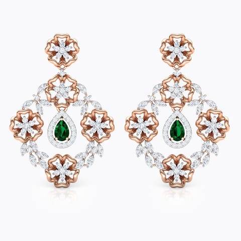 Festoon Gemstone Drop Earrings Diamond,Gemstone Earrings 18 Karat Rose Gold Festoon Gemstone Drop Earrings