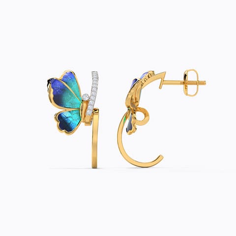 Tendril Blue Butterfly Diamond Hoop Earrings