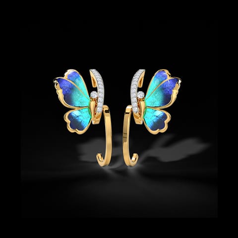 Tendril Blue Butterfly Diamond Hoop Earrings