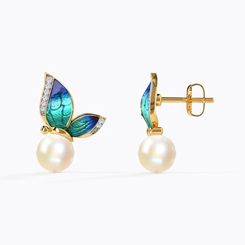 Perched Blue Butterfly Pearl Stud Earrings Perched Blue Butterfly Pearl Stud Earrings