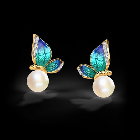 Perched Blue Butterfly Pearl Stud Earrings Perched Blue Butterfly Pearl Stud Earrings
