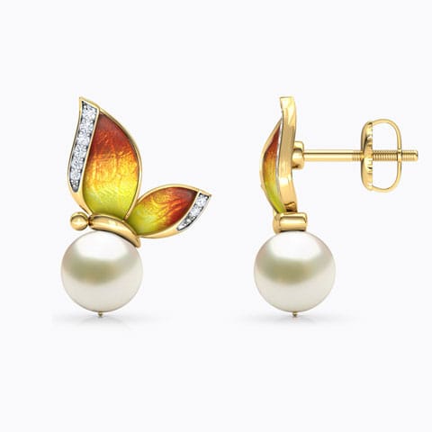 Perched Orange Butterfly Pearl Stud Earrings Perched Orange Butterfly Pearl Stud Earrings