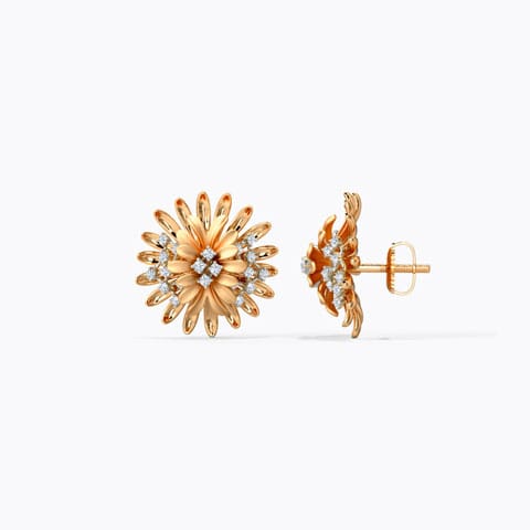 Zinnia Bloom Diamond Stud Earrings