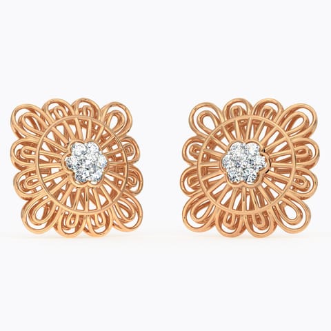 Ornate Mesh Diamond Stud Earrings