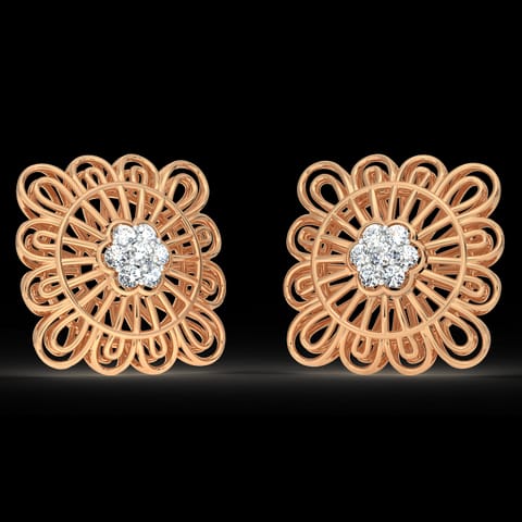 Ornate Mesh Diamond Stud Earrings