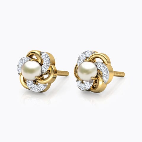 Diamond,Gemstone Earrings 18 Karat Yellow Gold Efface Pearl Stud Earrings