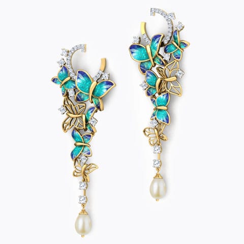 Glorious Blue Butterfly Pearl Drop Earrings Glorious Blue Butterfly Pearl Drop Earrings