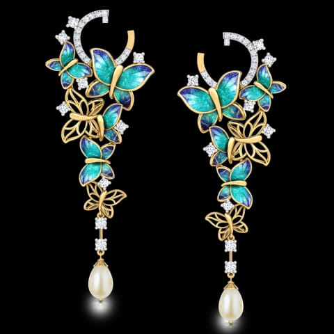 Glorious Blue Butterfly Pearl Drop Earrings Glorious Blue Butterfly Pearl Drop Earrings