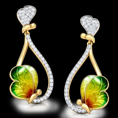 Opulent Green Butterfly Diamond Drop Earrings