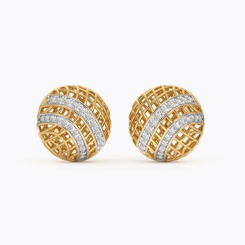Checkered Mesh Diamond Stud Earrings