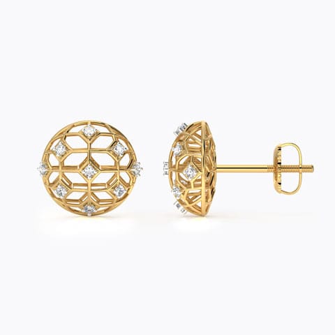 Dome Mesh Diamond Stud Earrings