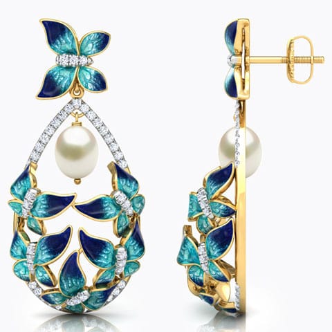 Elegant Blue Butterfly Pearl Drop Earrings Elegant Blue Butterfly Pearl Drop Earrings