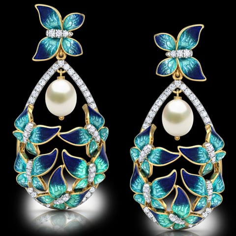 Elegant Blue Butterfly Pearl Drop Earrings Elegant Blue Butterfly Pearl Drop Earrings