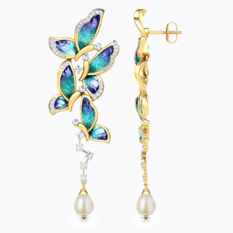 Blue Butterfly Pearl Drop Earrings Blue Butterfly Pearl Drop Earrings