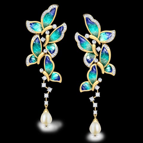Blue Butterfly Pearl Drop Earrings Blue Butterfly Pearl Drop Earrings